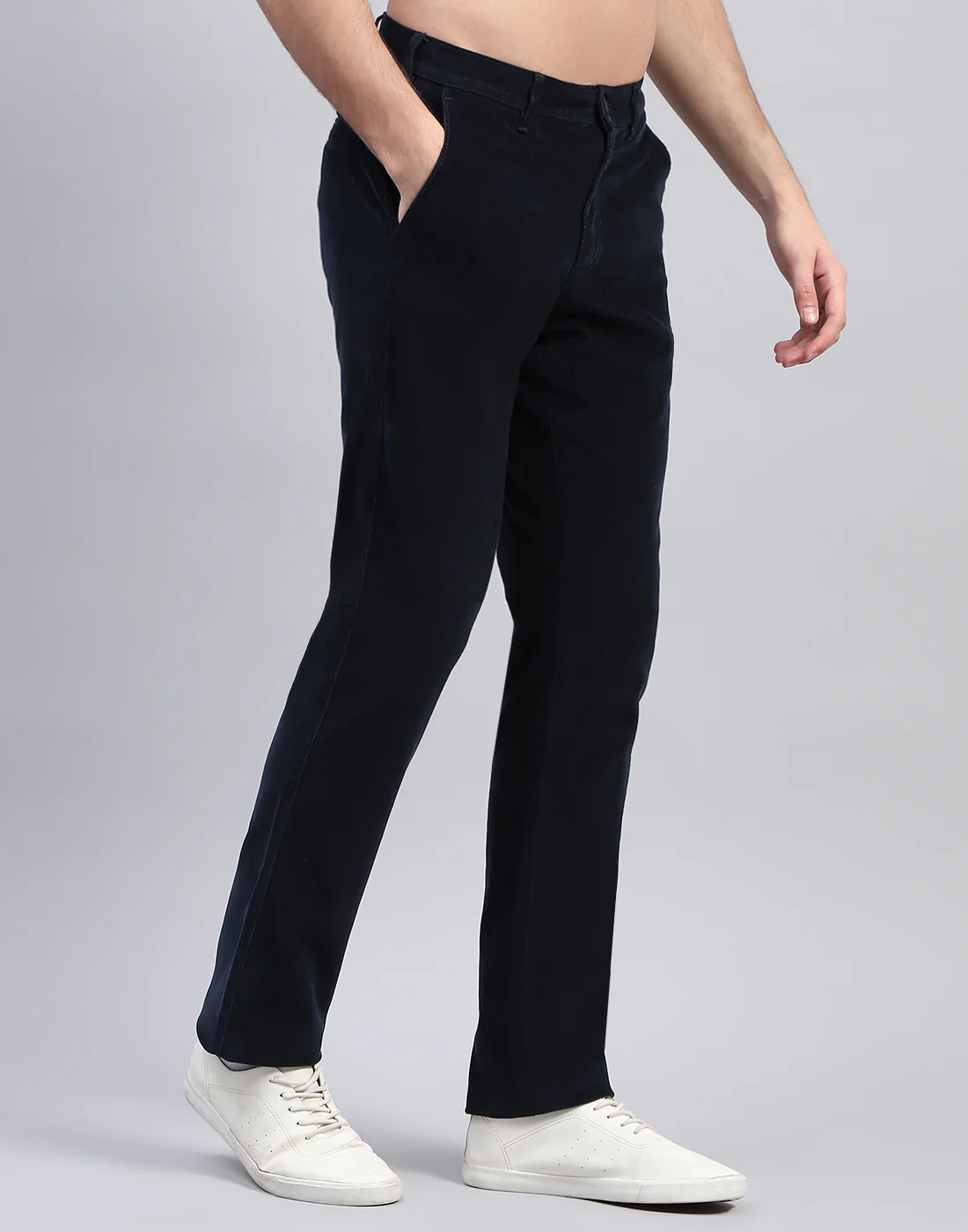 Men Navy Blue Solid Regular Fit Trouser - Image 4