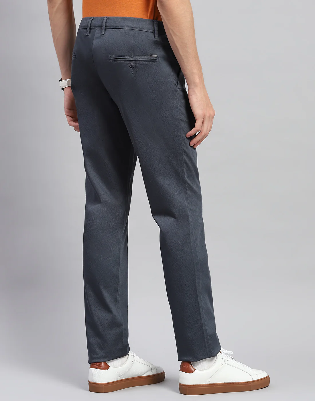 Men Navy Blue Solid Regular Fit Trouser - Image 5