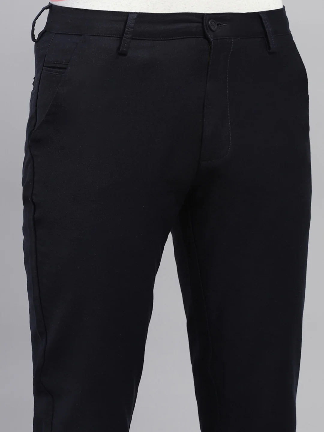 Men Navy Blue Solid Regular Fit Trouser - Image 6