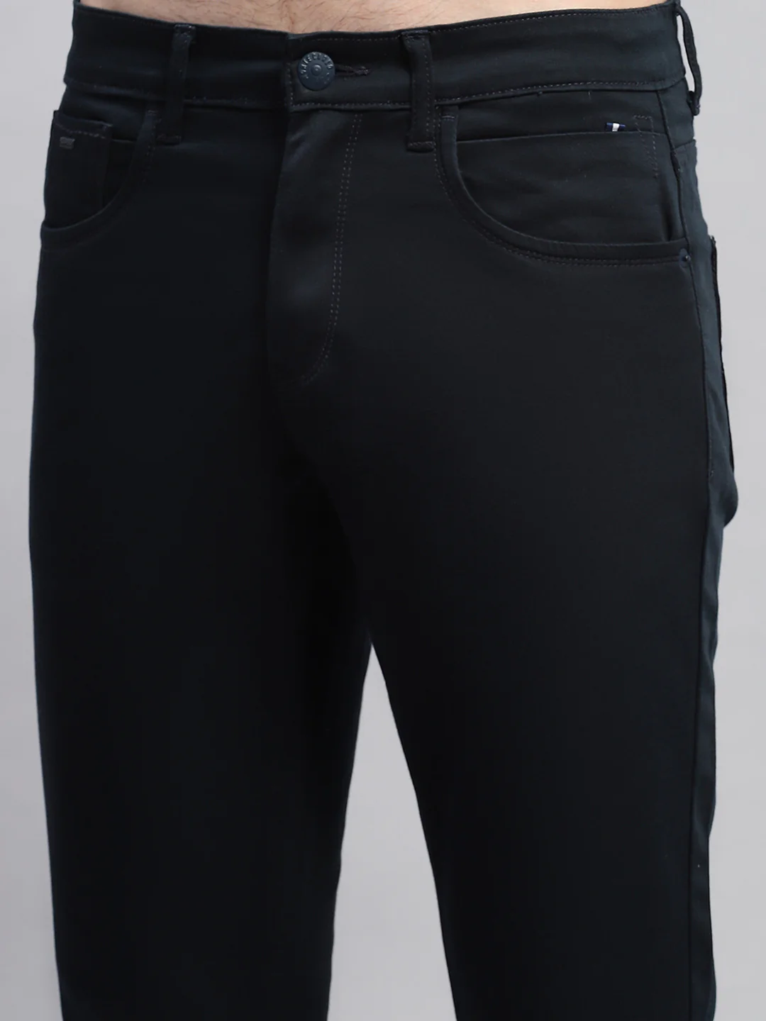 Men Navy Blue Solid Regular Fit Trouser - Image 6
