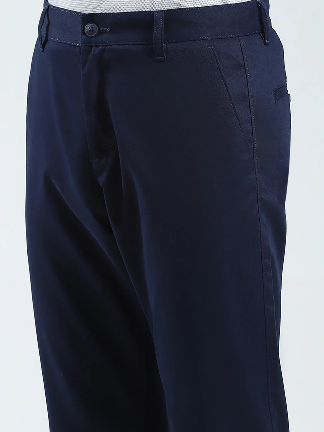 Men Navy Blue Solid Regular Fit Trouser - Image 6