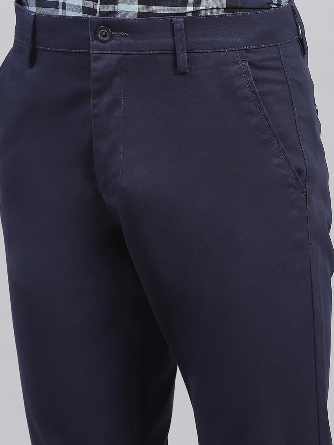 Men Navy Blue Solid Regular Fit Trousers - Image 6