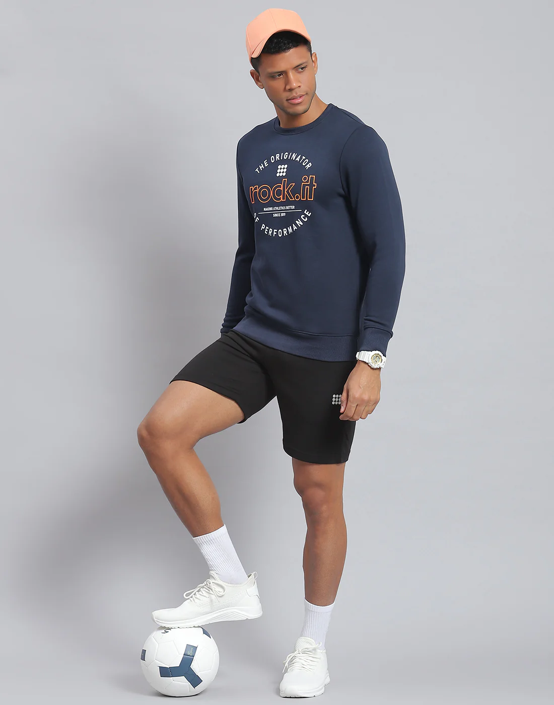 Rock.it Men Navy Blue Solid Round Neck Full Sleeve Sweatshirt - Image 2