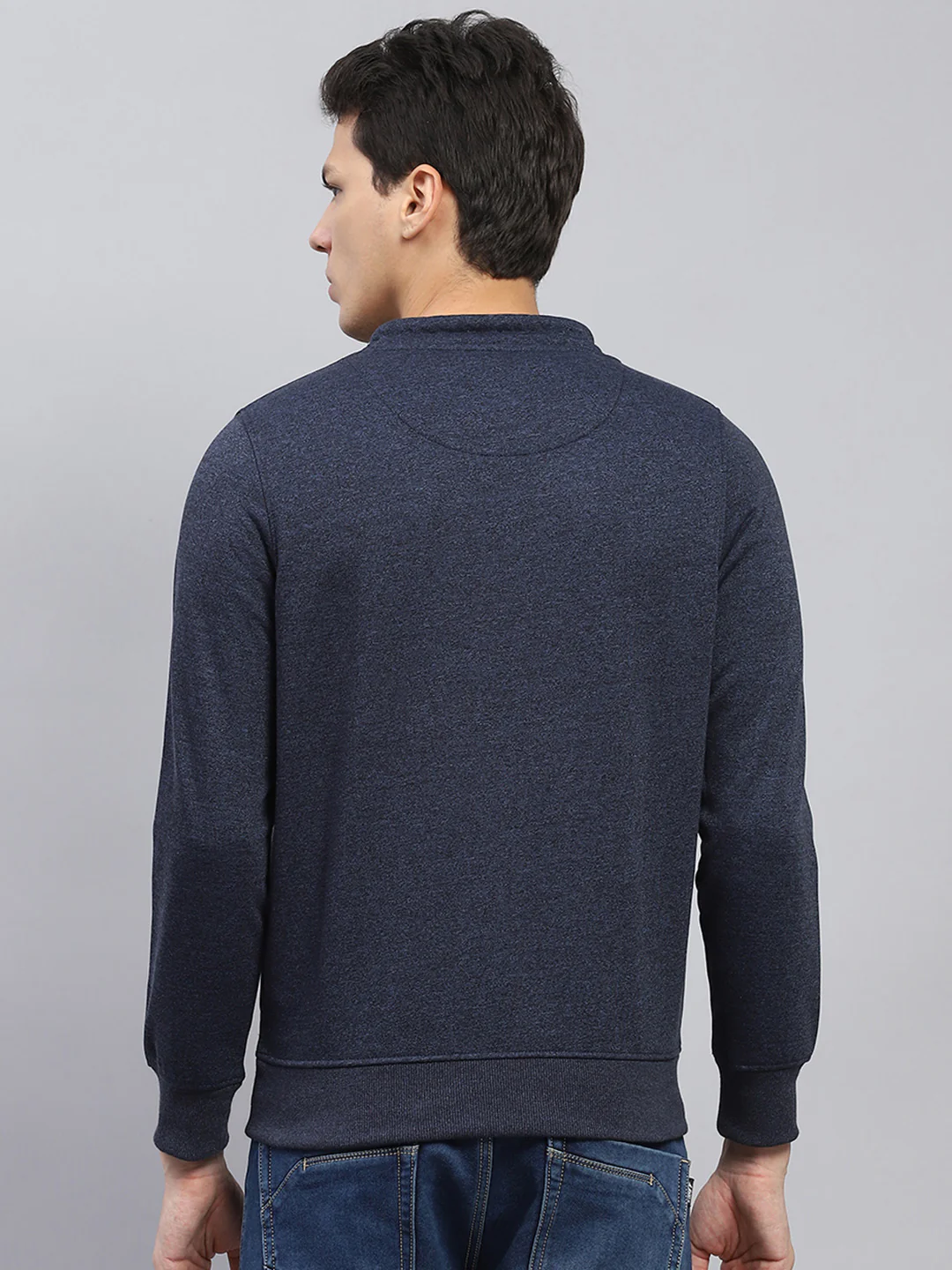 Men Navy Blue Solid Round Neck Full Sleeve Sweatshirt - Image 4