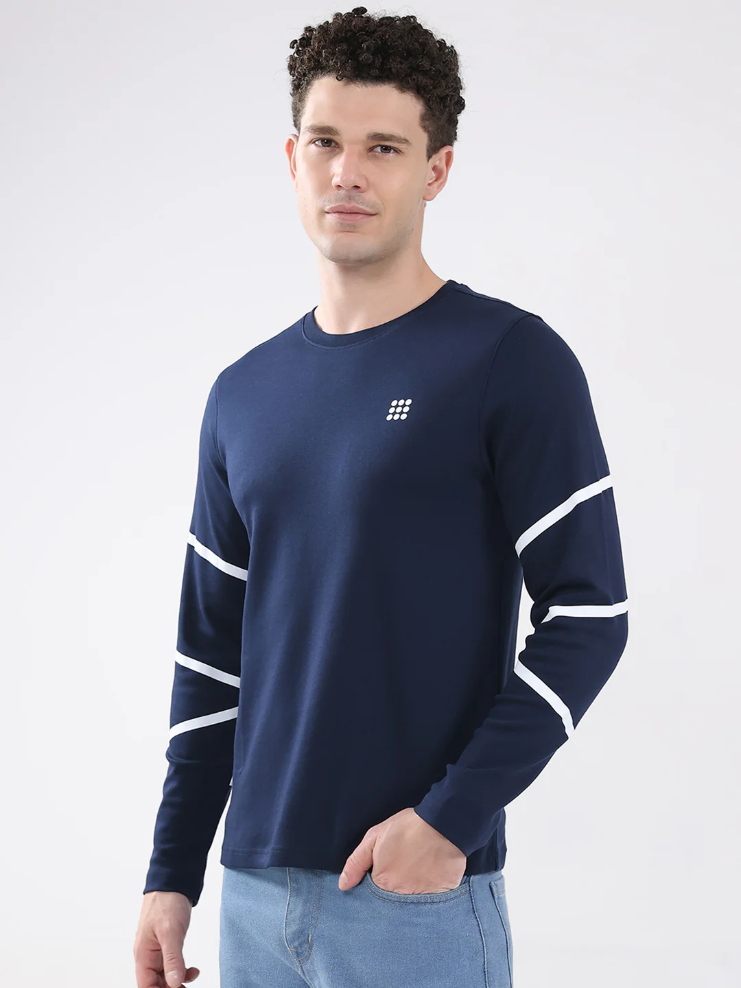 Rock.it Men Navy Blue Solid Round Neck Full Sleeve Winter T-Shirt - Image 3