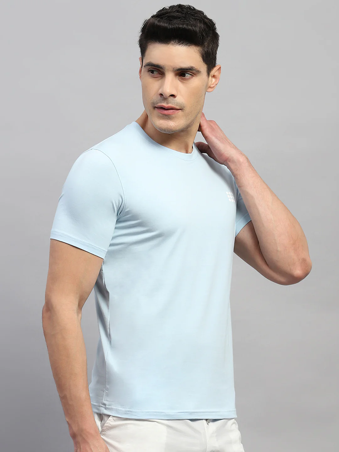Rock.it Men Sky Blue Solid Round Neck Half Sleeve T-Shirt - Image 4