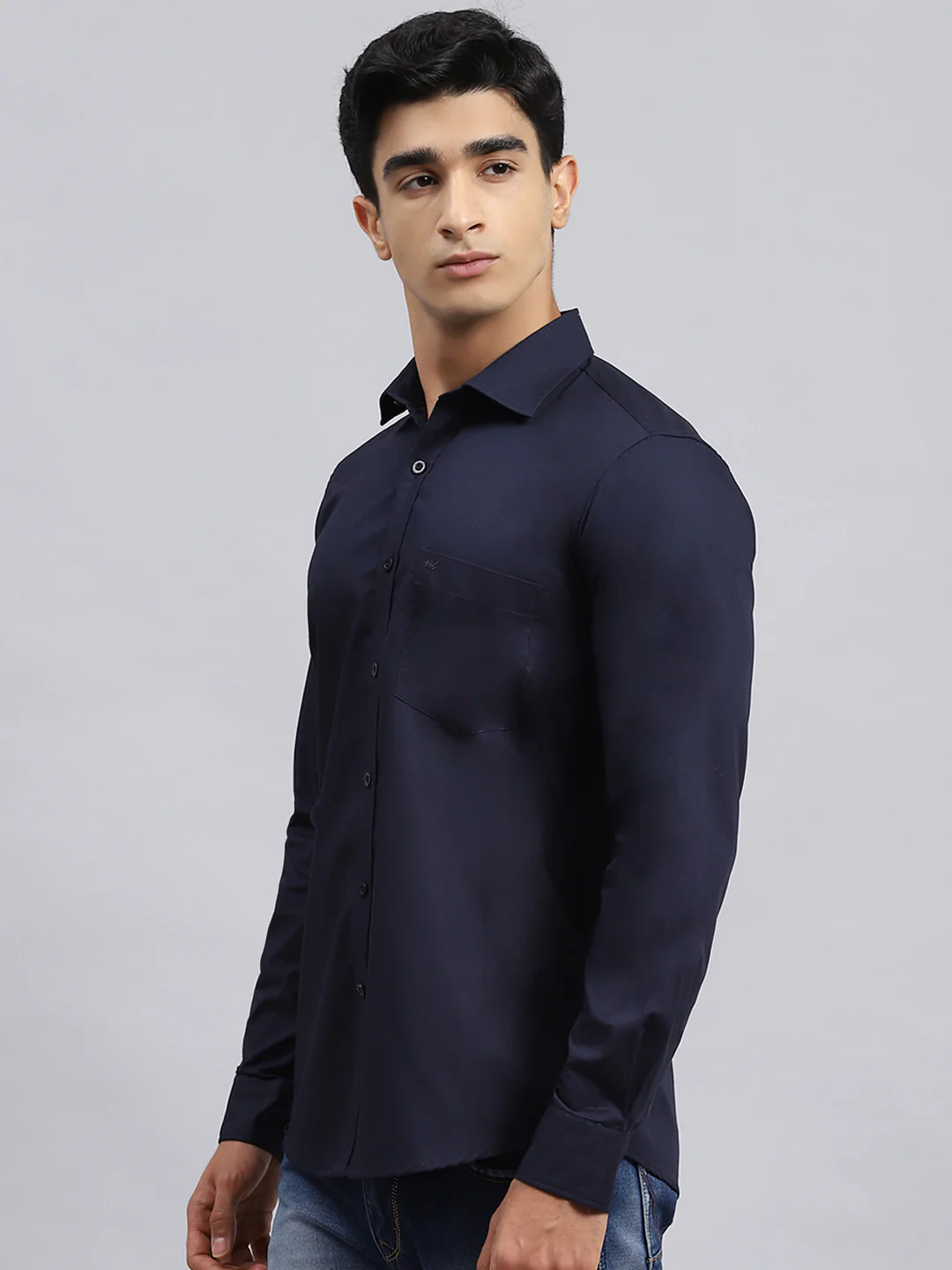 Men Navy Blue Solid Shirt - Image 4
