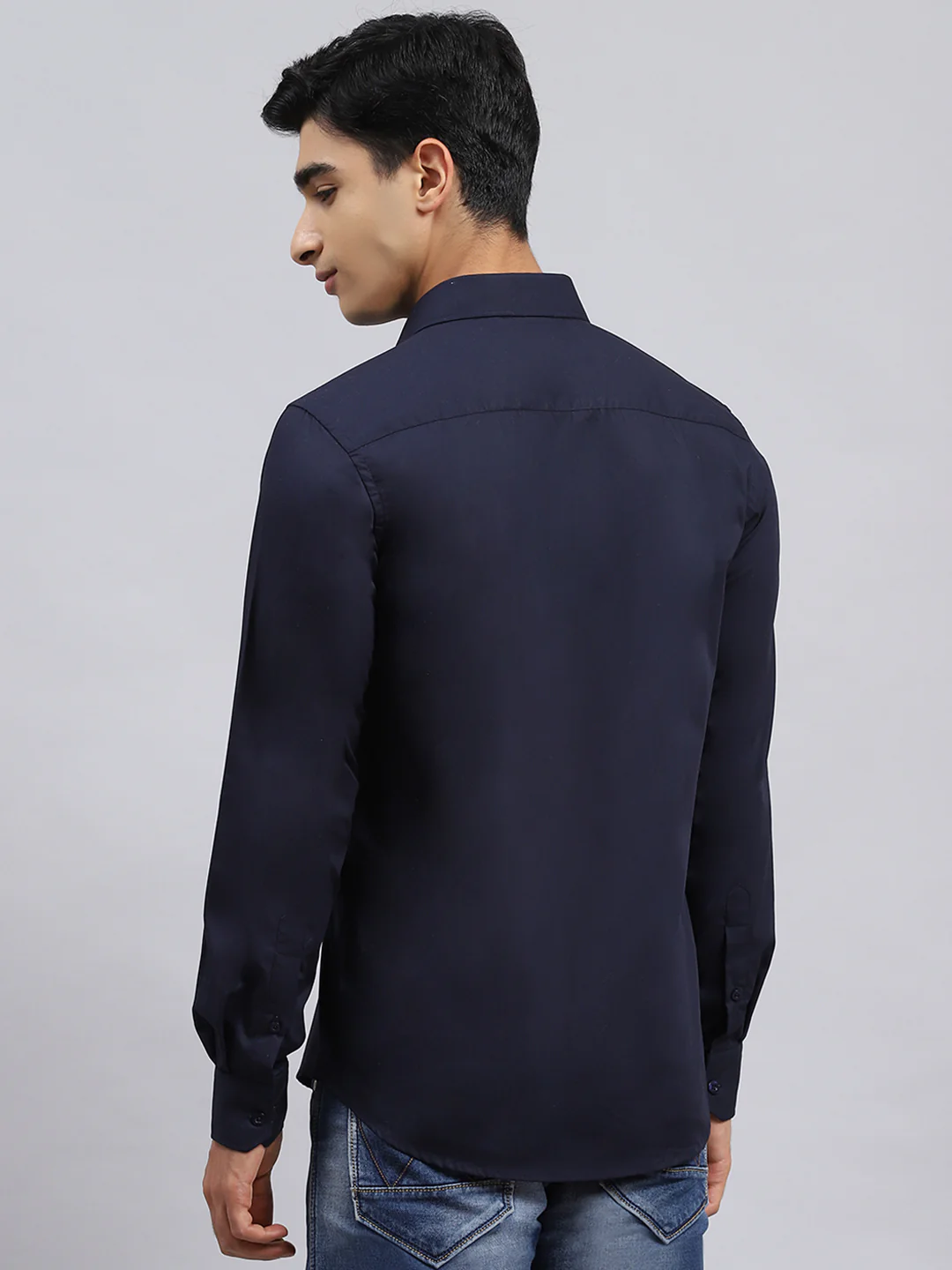 Men Navy Blue Solid Shirt - Image 5