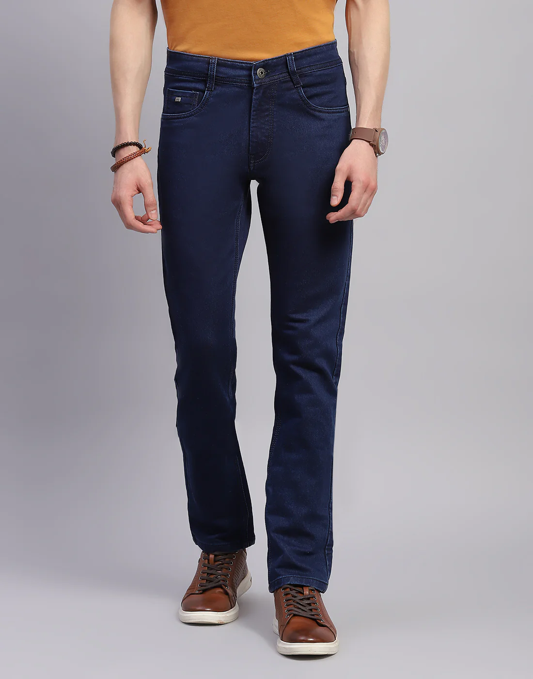 Men Navy Blue Solid Skinny Fit Denim - Image 2