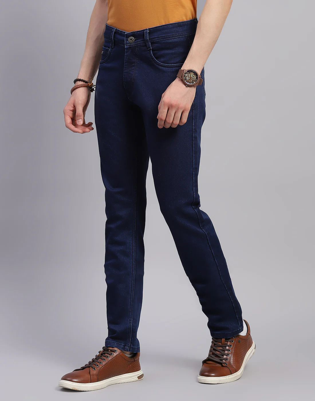 Men Navy Blue Solid Skinny Fit Denim - Image 3
