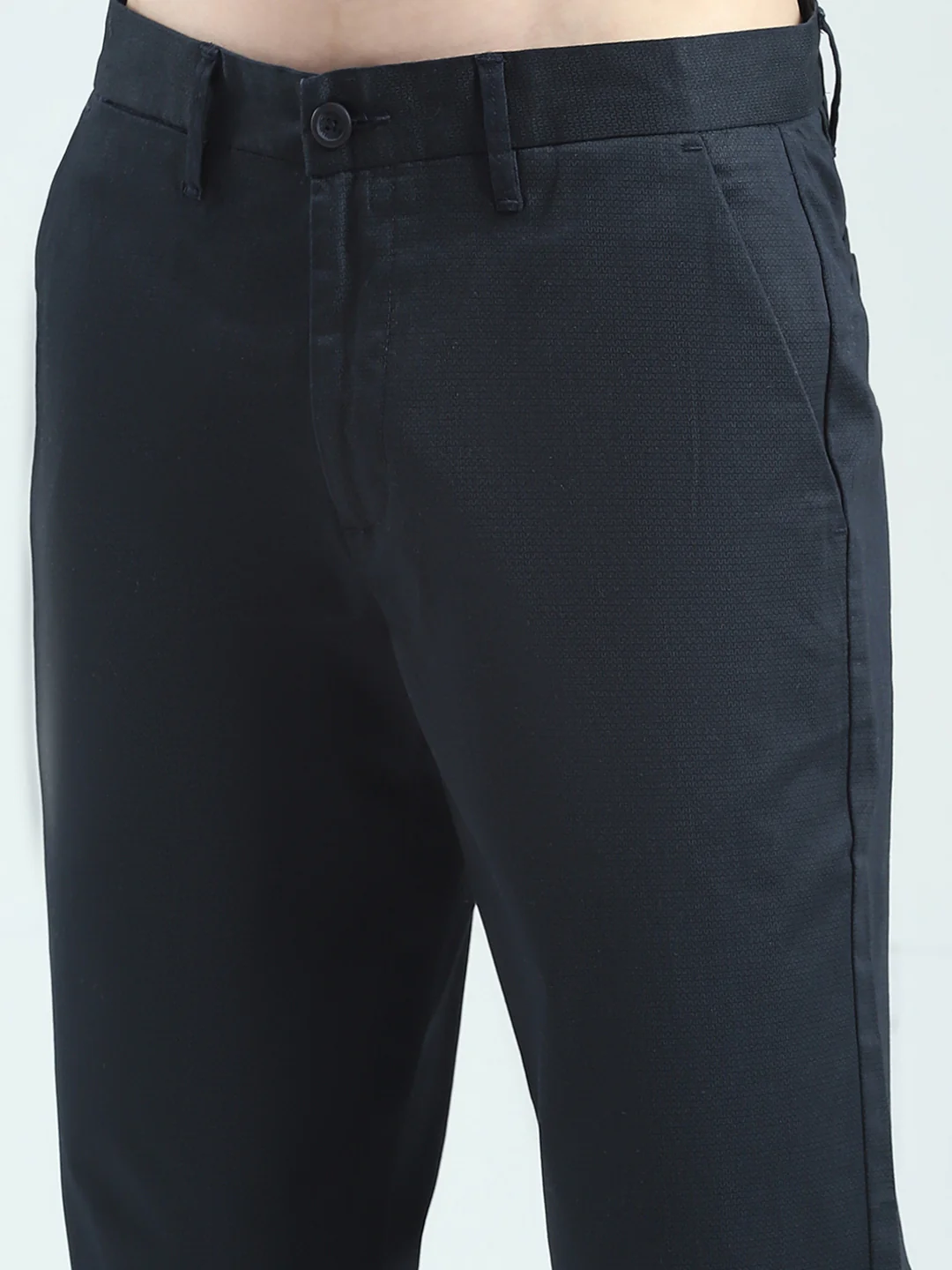 Men Navy Blue Solid Slim Fit Trouser - Image 6