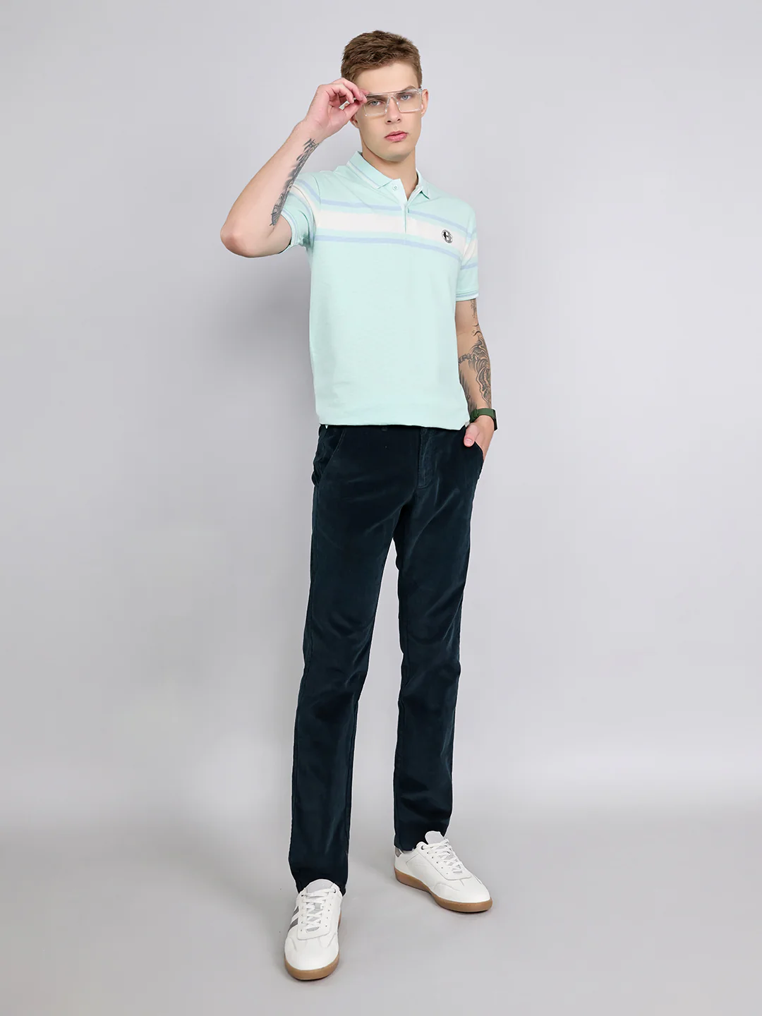 Men Navy Blue Solid Slim Fit Trouser - Image 6