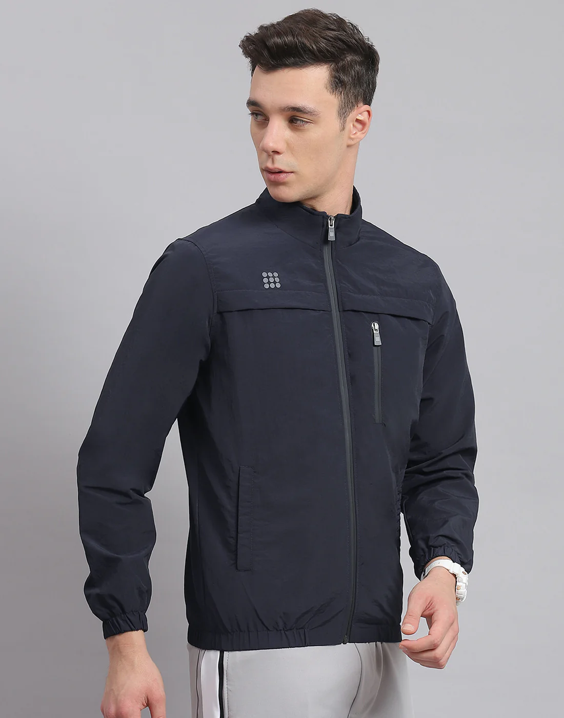 Rock.it Men Navy Blue Solid Stand Collar Full Sleeve Jacket - Image 4