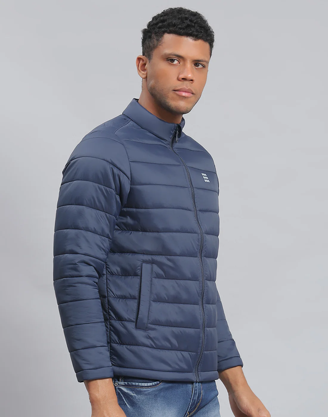 Rock.it Men Navy Blue Solid Stand Collar Full Sleeve Jacket - Image 4