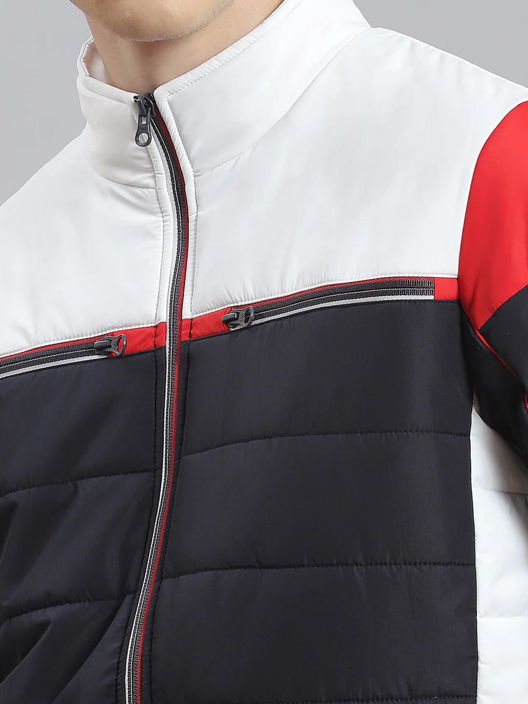 Men Navy Blue Solid Stand Collar Full Sleeve Jacket - Image 6
