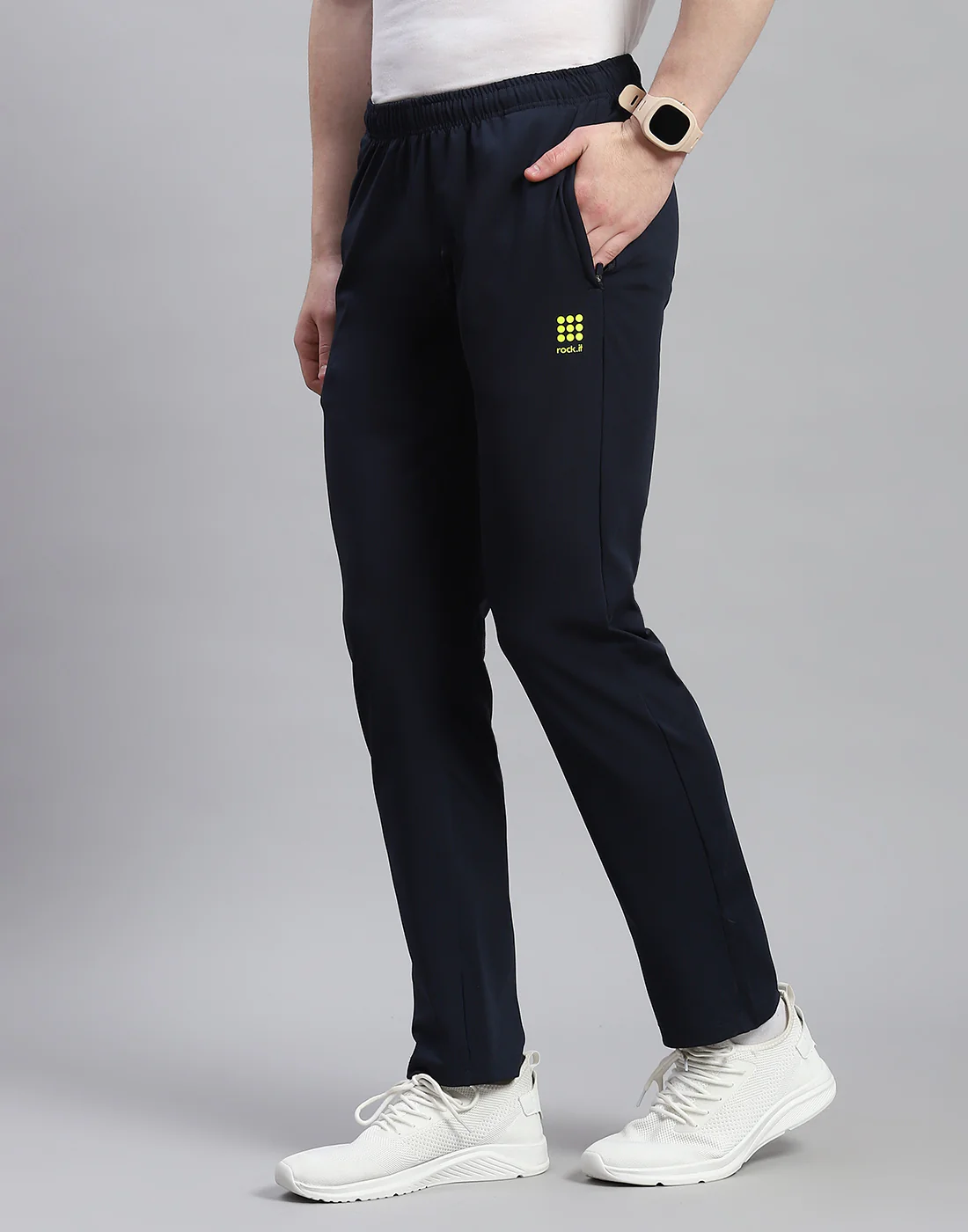 Rock.it Men Navy Blue Solid Stand Collar Full Sleeve Tracksuit - Image 7