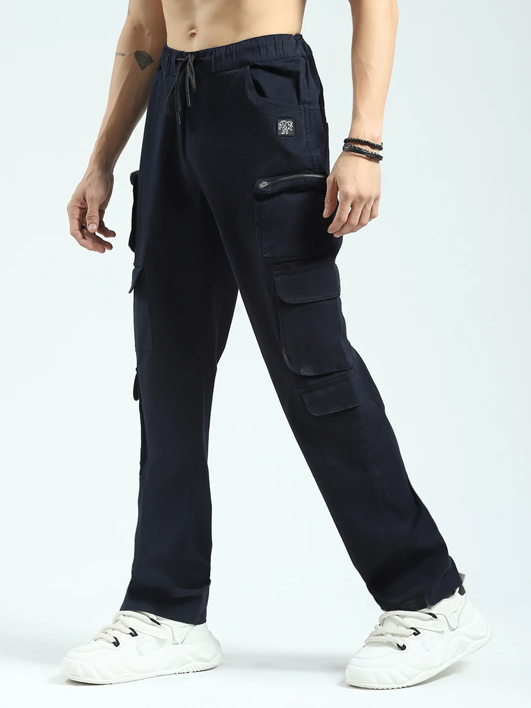 Rock.it Men Navy Blue Solid Straight Fit Cargo - Image 3