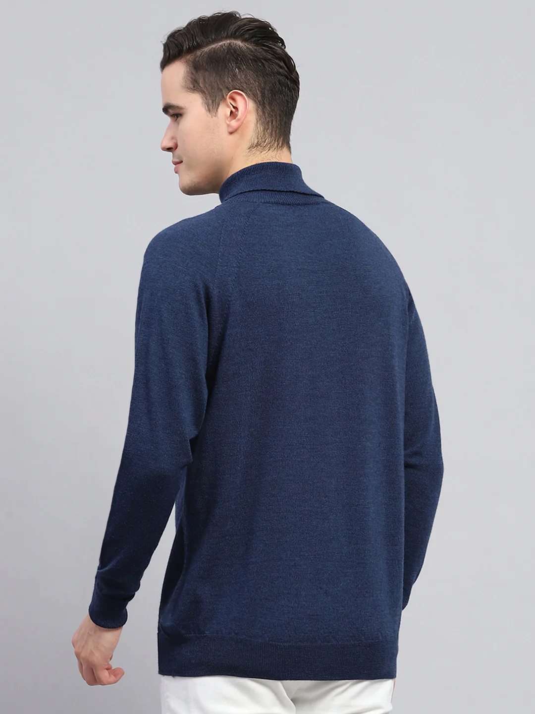Men Navy Blue Solid Turtle Neck Full Sleeve Pullover - Image 5