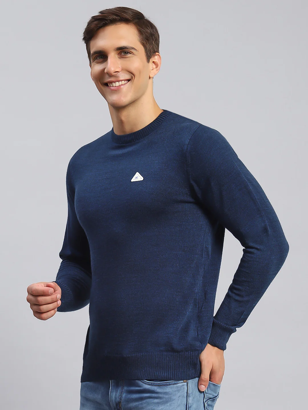 Men Navy Blue Solid Wool blend Pullover - Image 4