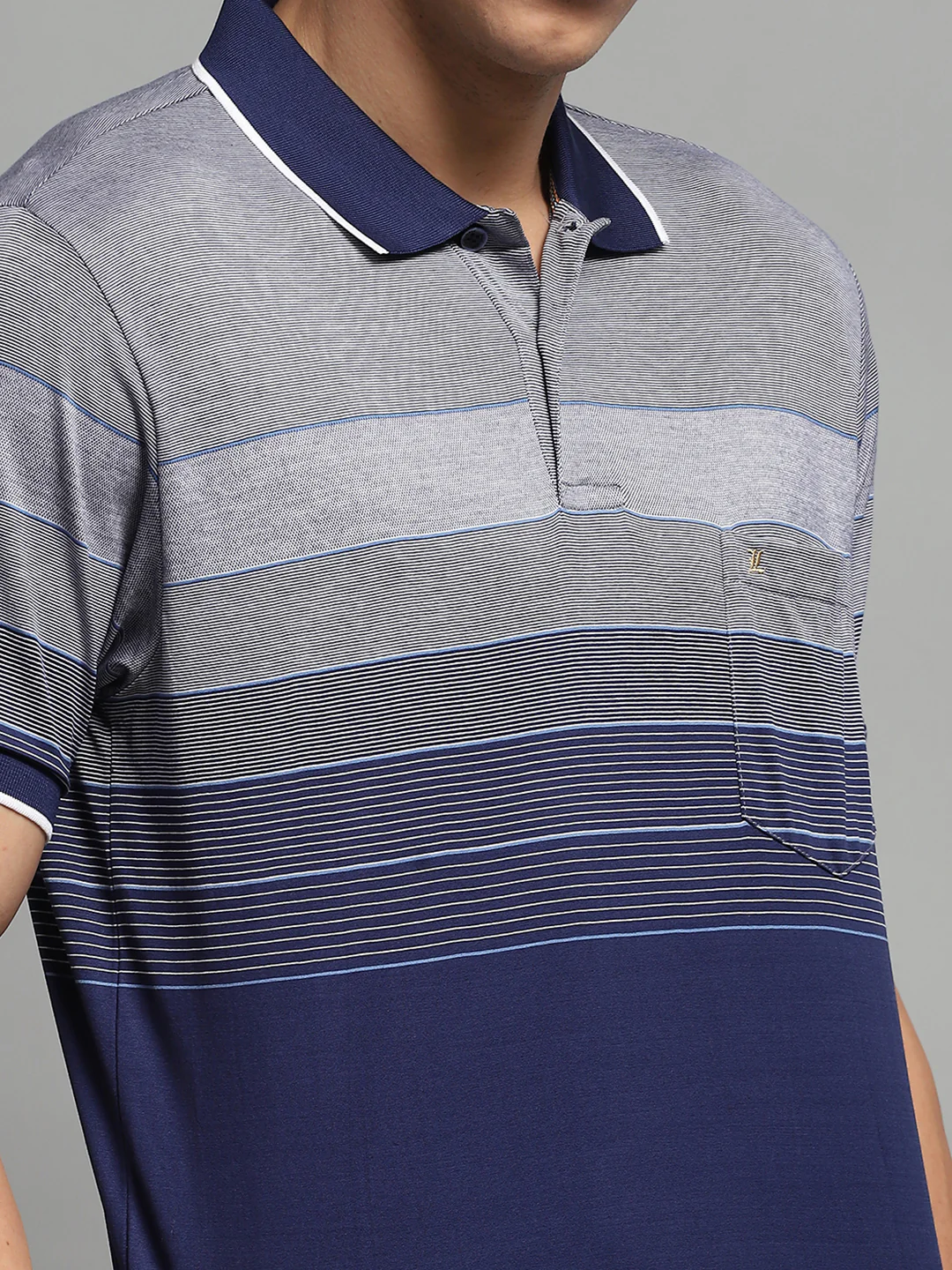 Luxuria Men Navy Blue Stripe Collar Half Sleeve T-Shirt - Image 7