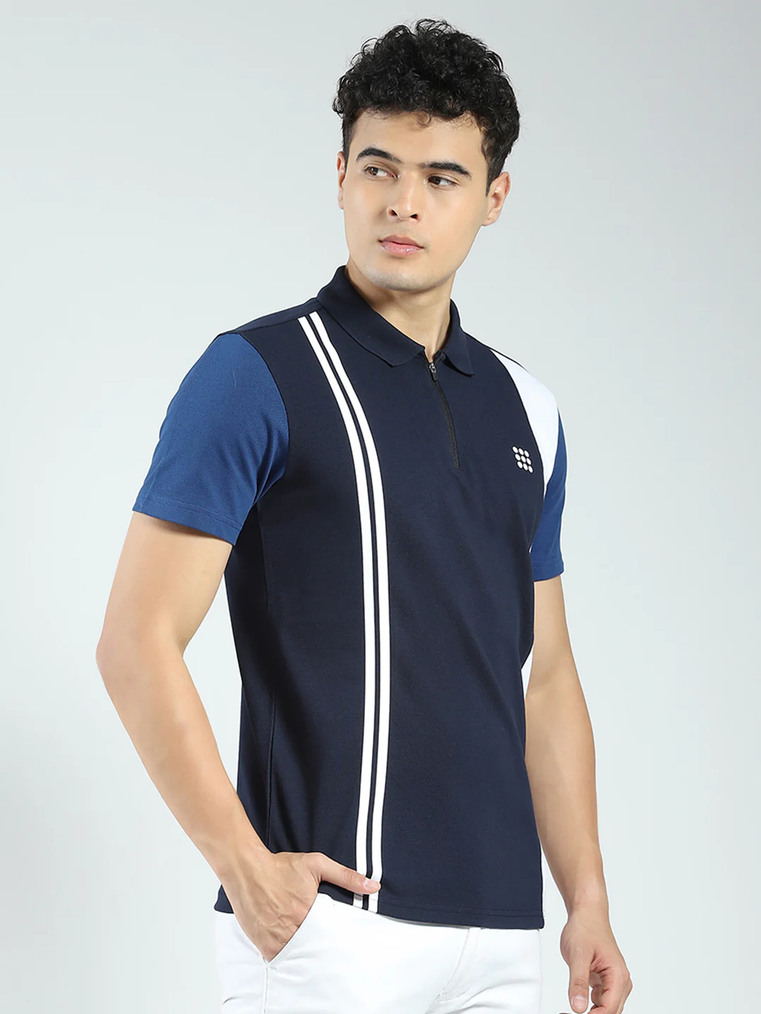 Rock.it Men Navy Blue Stripe Collar Half Sleeve T-Shirt - Image 4