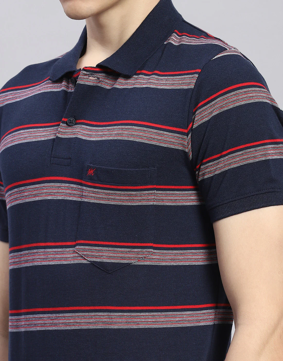 Men Navy Blue Stripe Polo Collar Half Sleeve T-Shirt - Image 6
