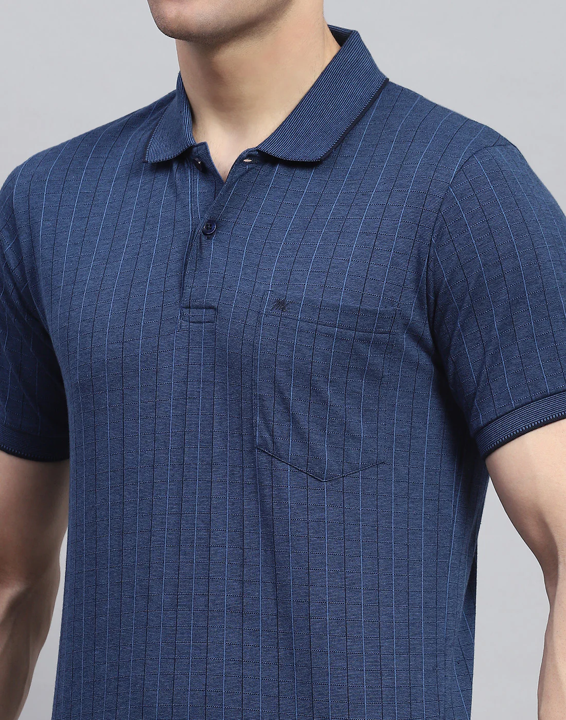Men Navy Blue Stripe Polo Collar Half Sleeve T-Shirt - Image 6
