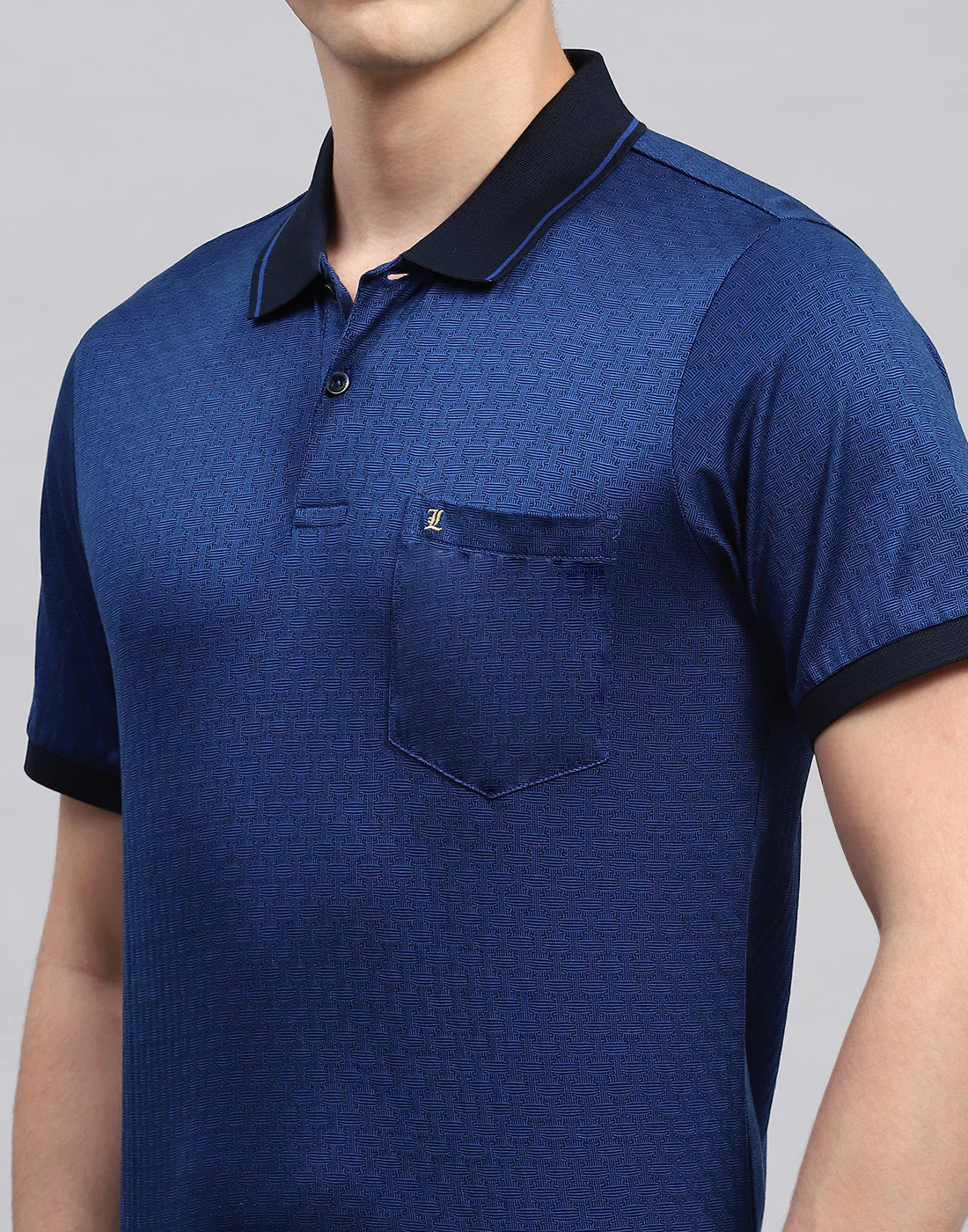 Men Navy Blue Stripe Polo Collar Half Sleeve T-Shirt - Image 6