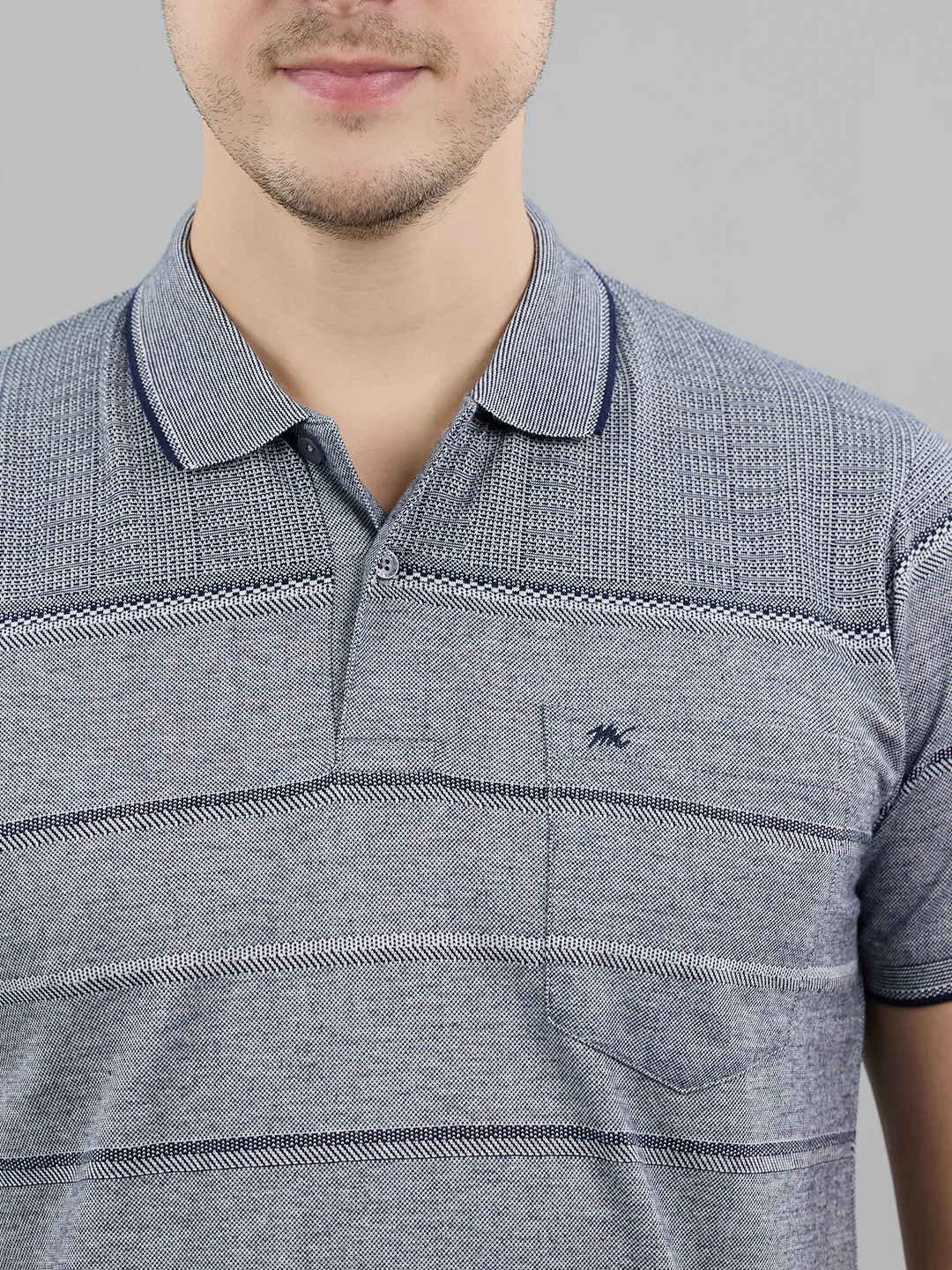Men Navy Blue Stripe Polo Collar Half Sleeve T-Shirt - Image 5