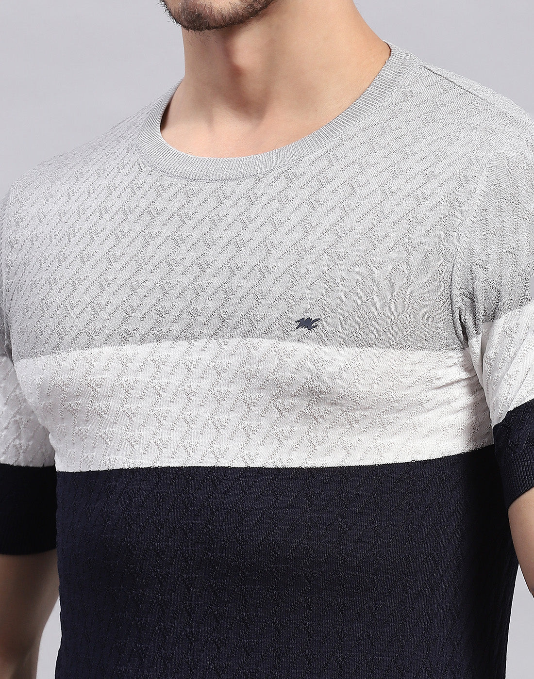 Men Navy Blue Stripe Round Neck Half Sleeve T-Shirt - Image 6