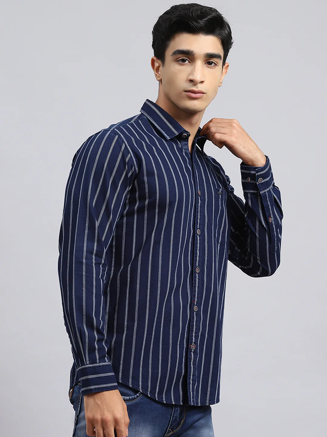 Men Navy Blue Stripe Shirt - Image 3