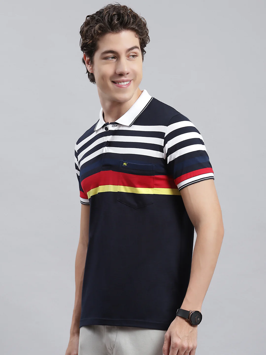 Men Navy Blue Stripe T-Shirt - Image 4