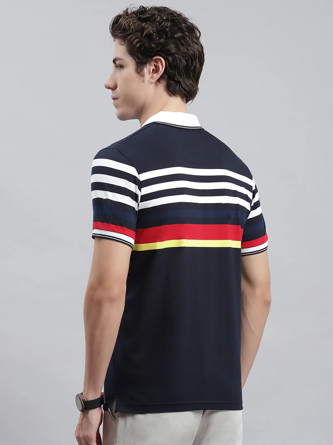 Men Navy Blue Stripe T-Shirt - Image 5
