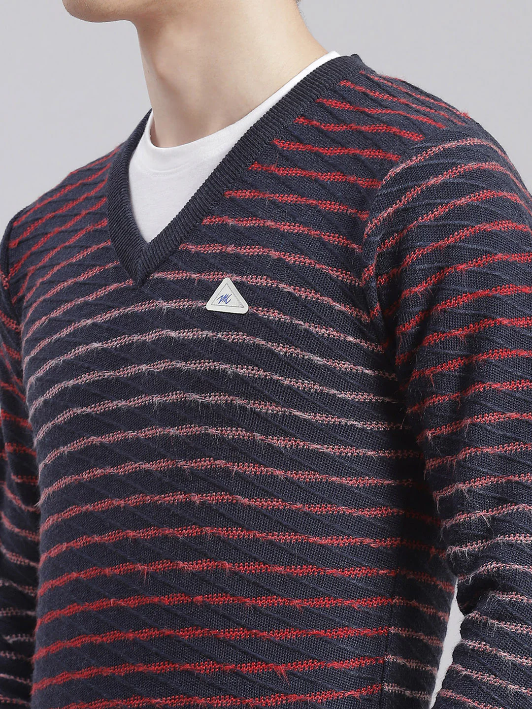 Men Navy Blue Stripe V Neck Full Sleeve Sweaters/Pullovers - Image 5