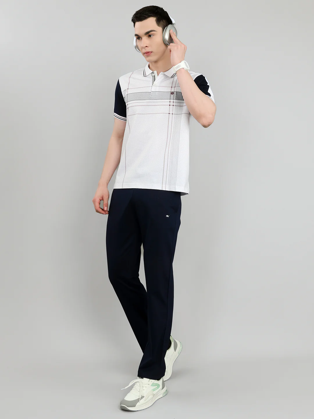 Men Navy Blue & White Self Design Collar Half Sleeve 3 Pc Combo Set - Image 11