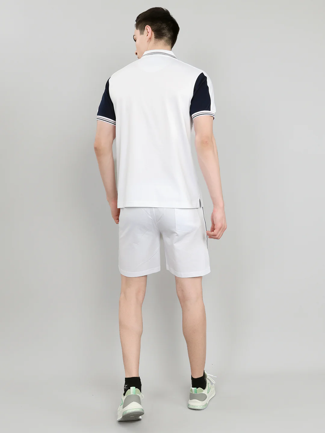 Men Navy Blue & White Self Design Collar Half Sleeve 3 Pc Combo Set - Image 4