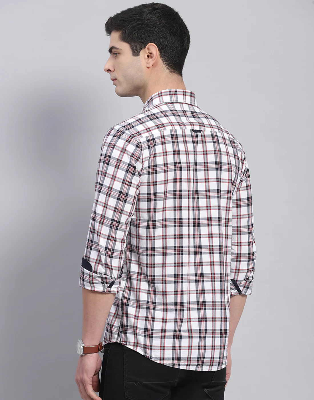 Men Off White Check Collar Full Sleeve Shirt - Image 6