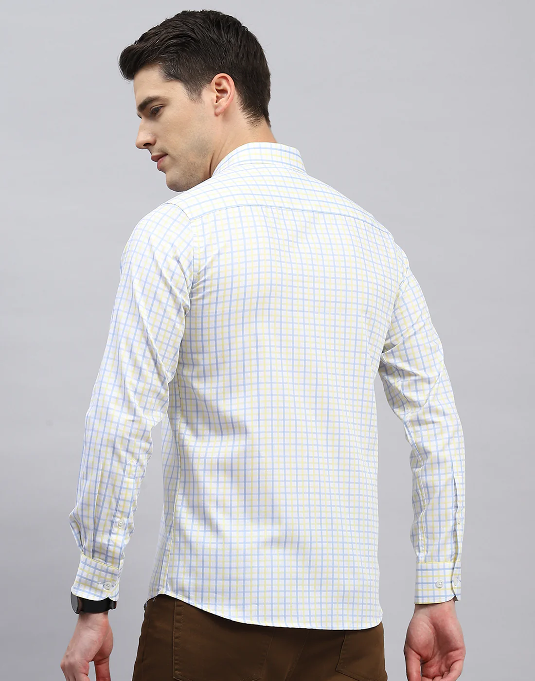 Men Off White Check Collar Full Sleeve Shirt - Image 5