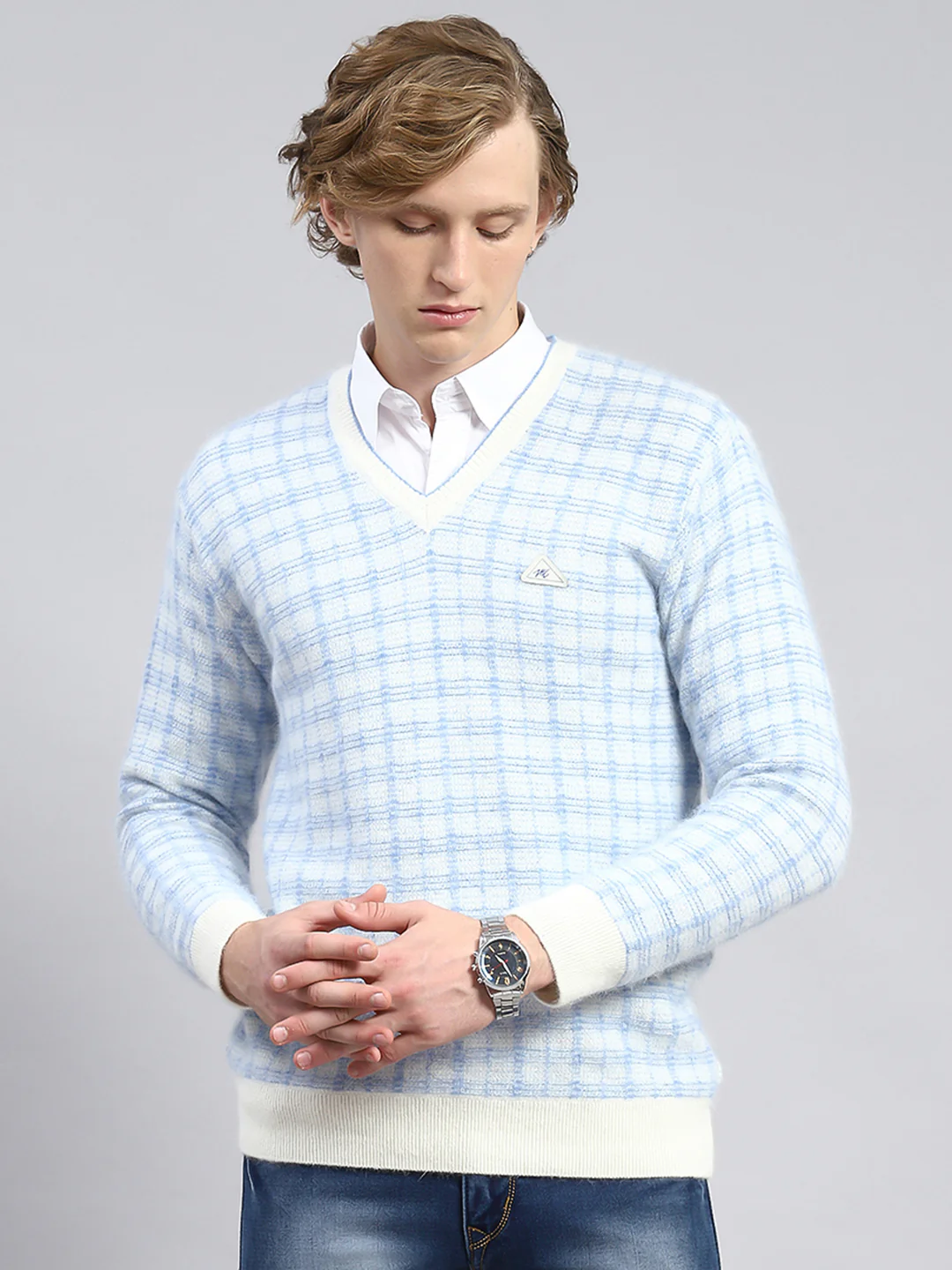 Men Off White Jaquard Pullover - Image 2