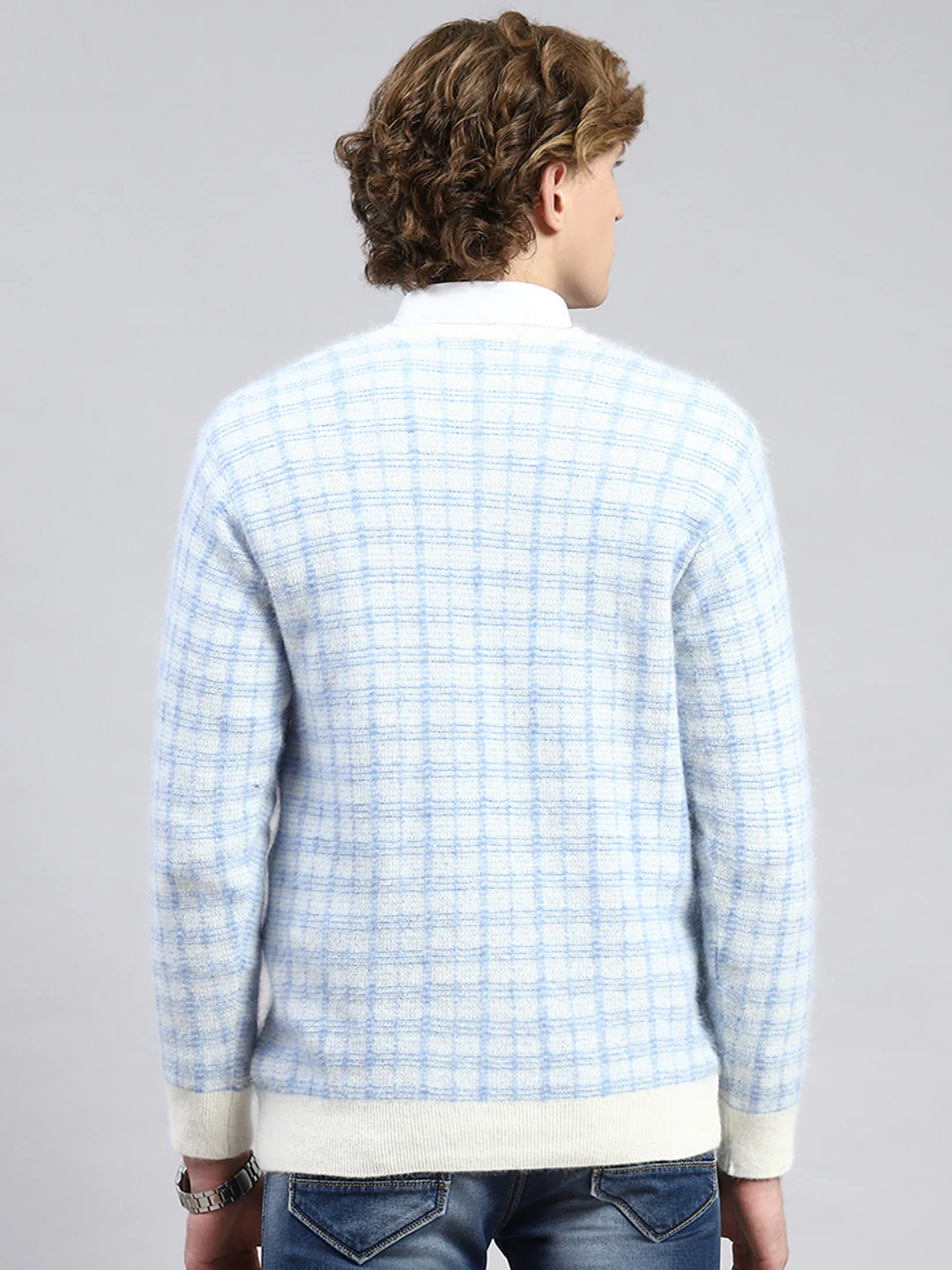 Men Off White Jaquard Pullover - Image 5