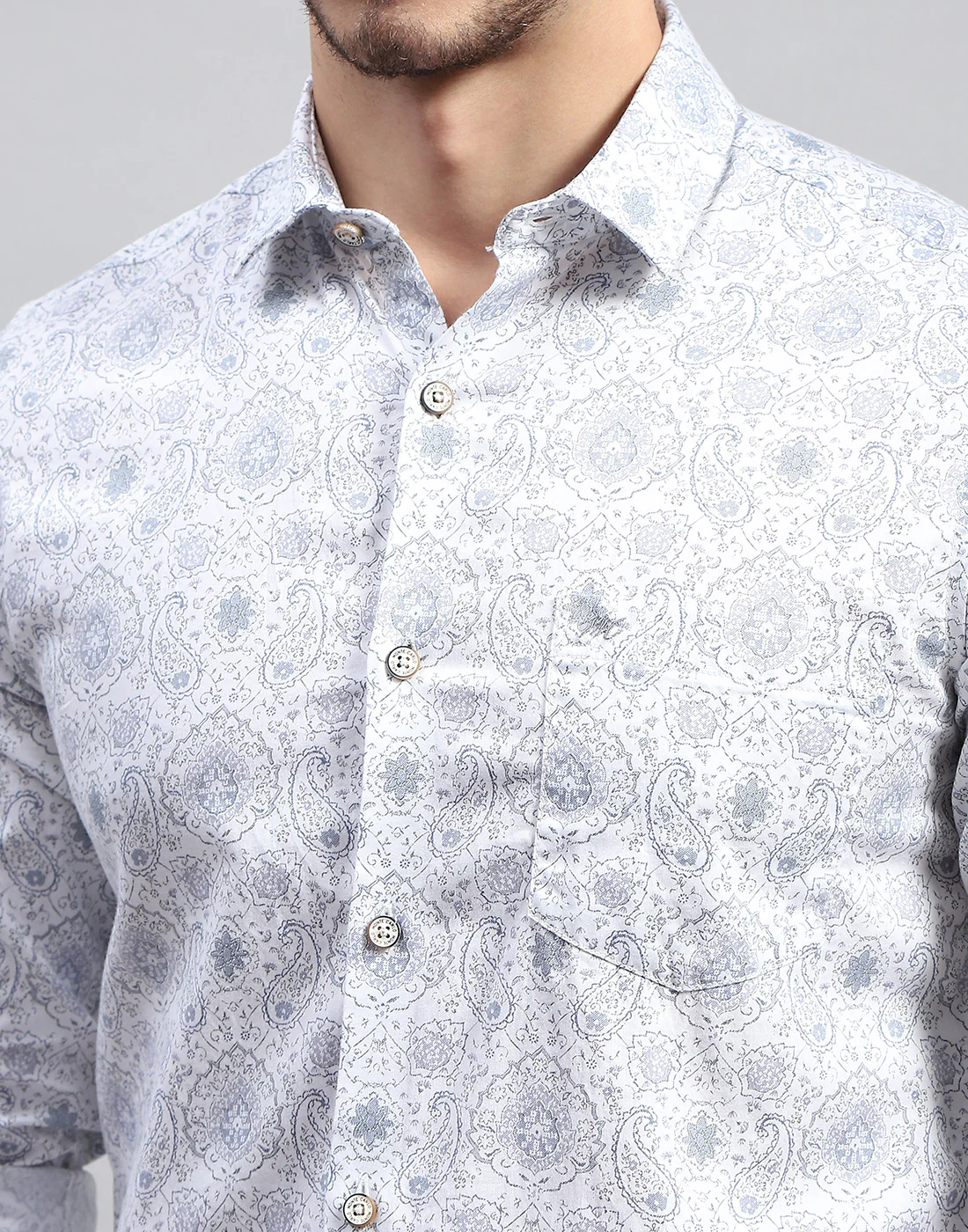 Men Off White Printed Collar Full Sleeve Shirt - Image 7