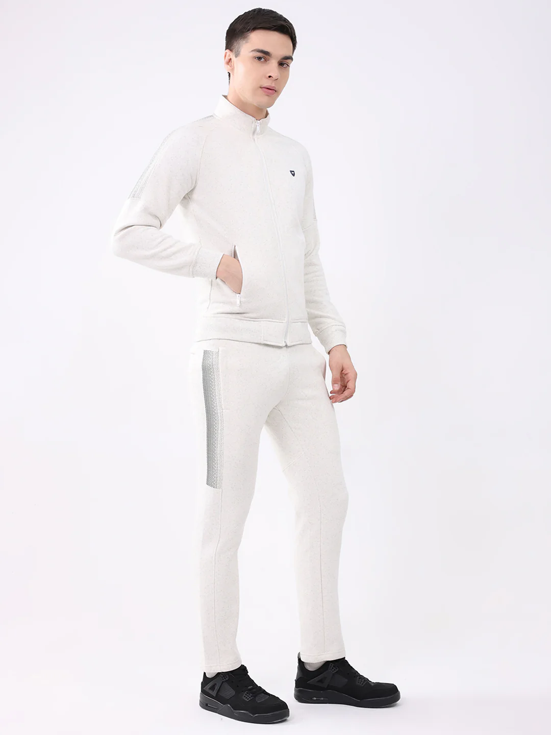 Men Off White Printed Collar Full Sleeve Winter Tracksuit - Image 4