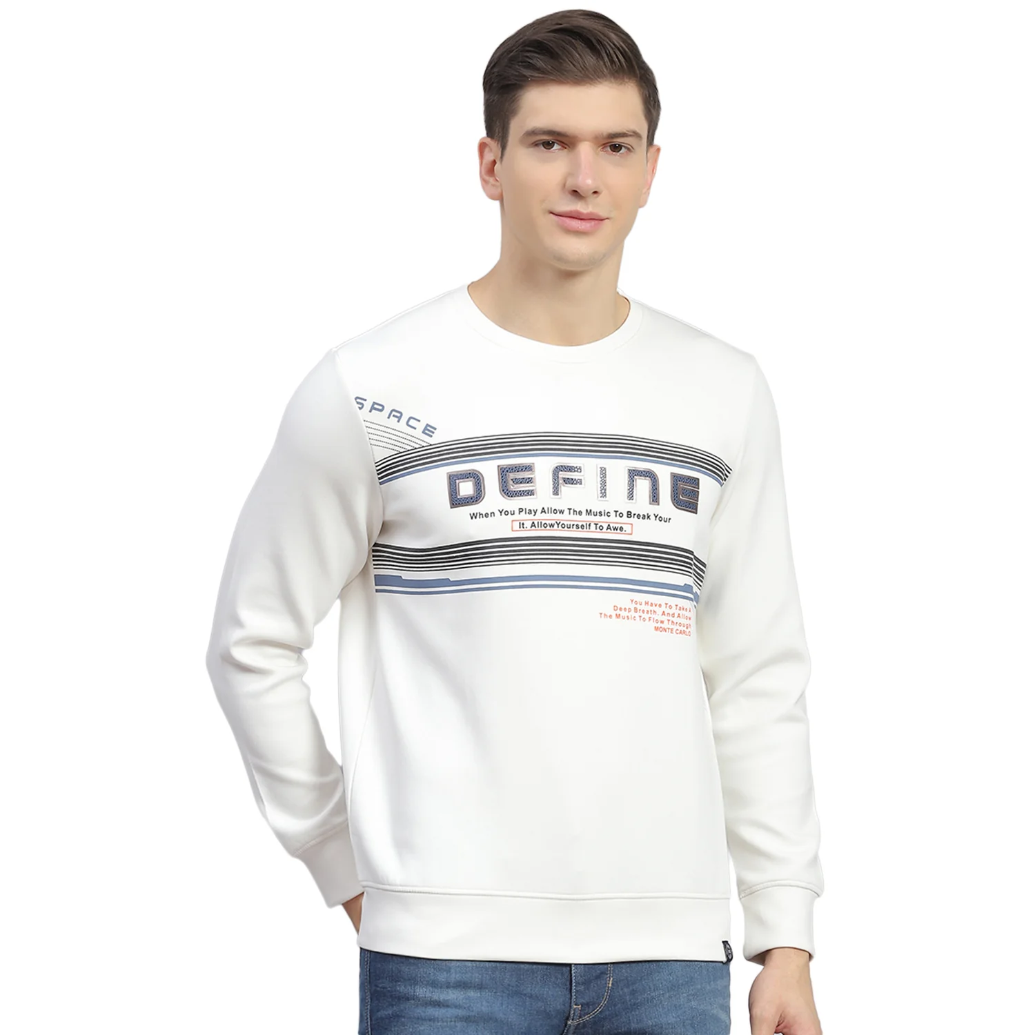 Men Off White Printed Round Neck Full Sleeve Sweatshirt - Image 5