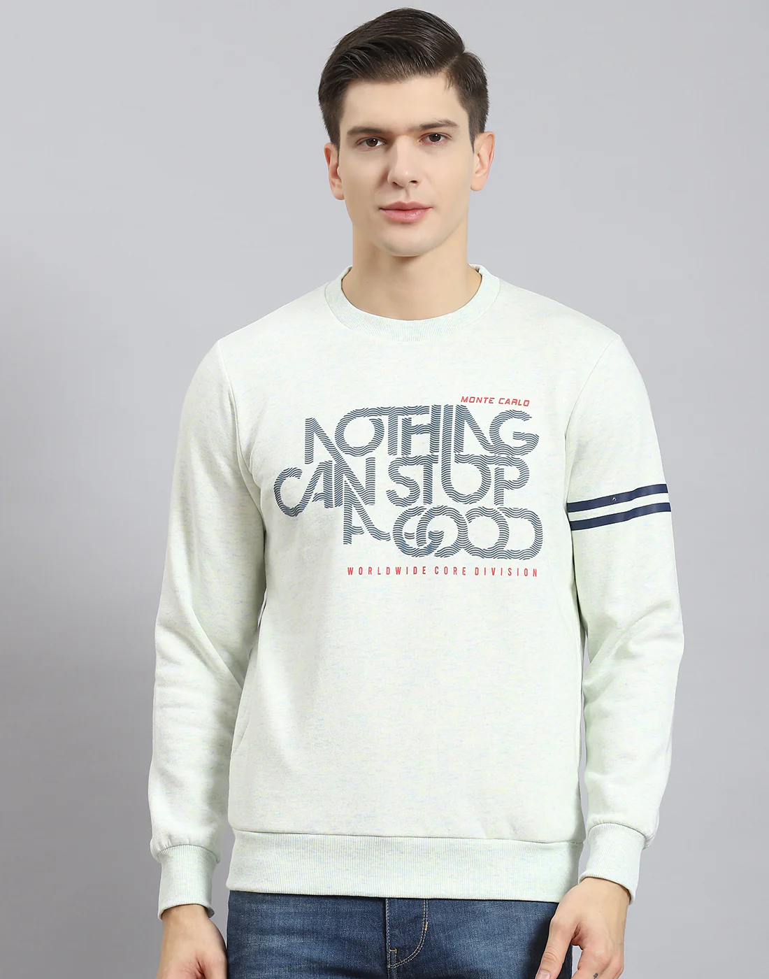 Men Off White Printed Round Neck Full Sleeve Sweatshirt - Image 3