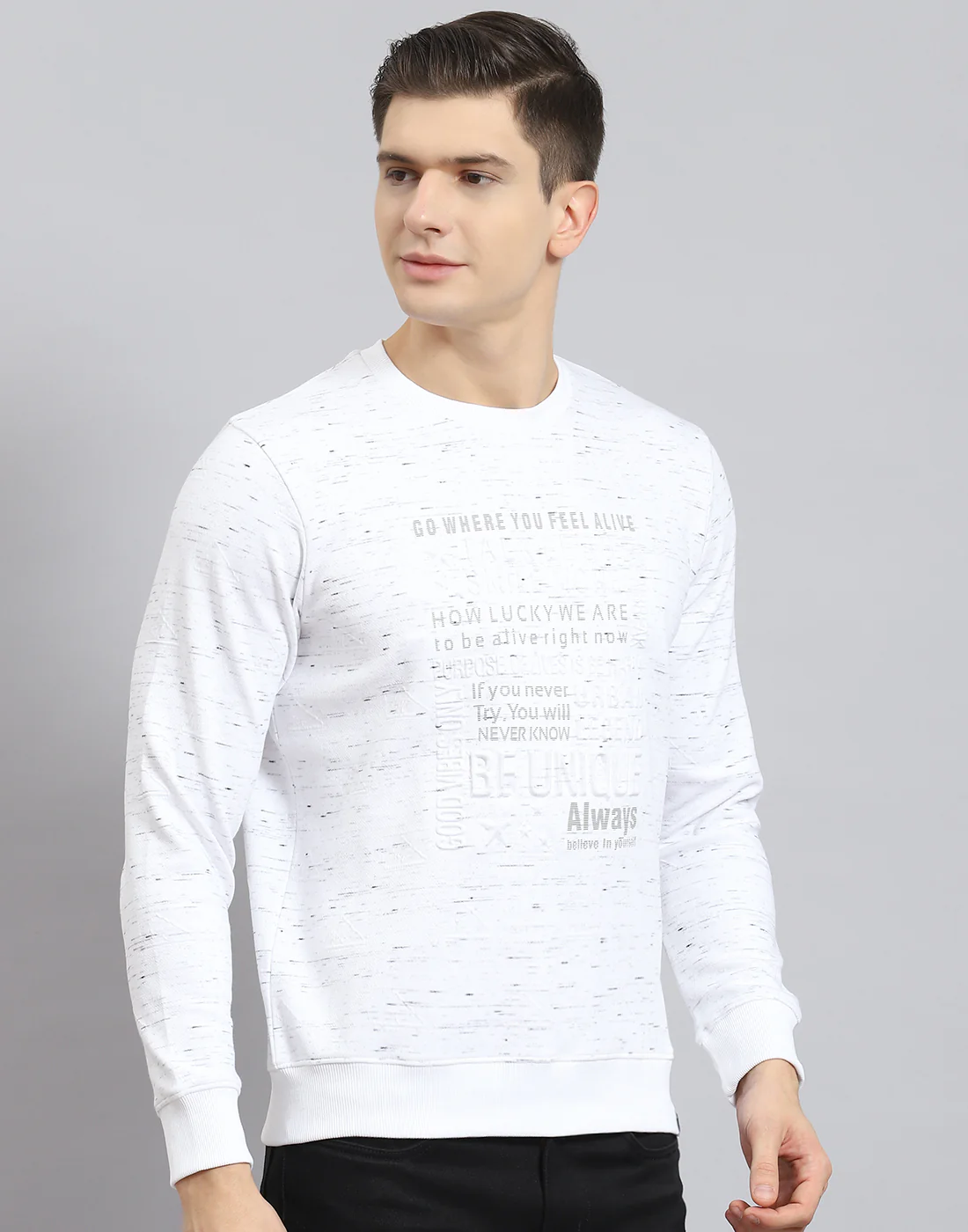 Men Off White Printed Round Neck Full Sleeve Sweatshirt - Image 5