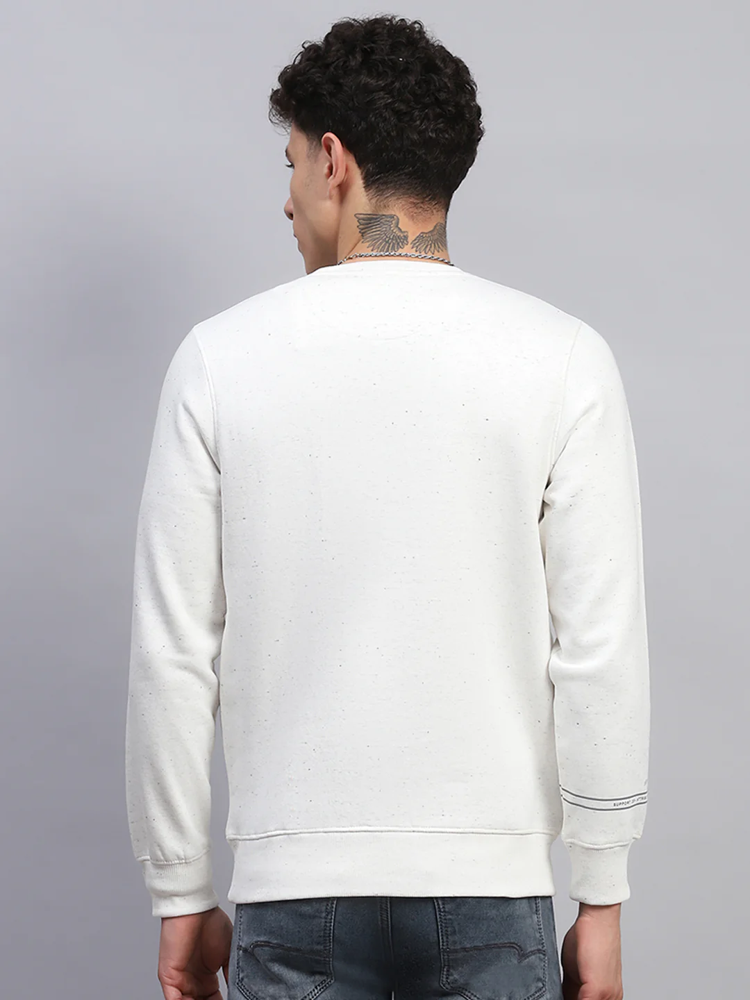 Men Off White Printed Round Neck Full Sleeve Sweatshirt - Image 5