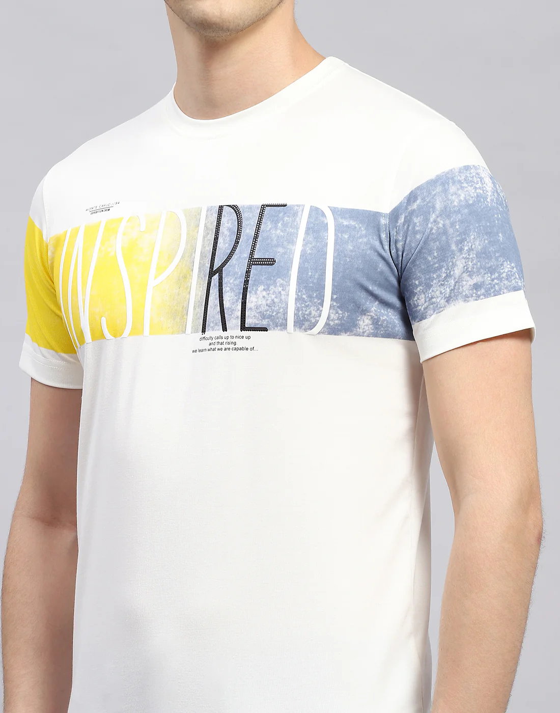 Men Off White Printed Round Neck Half Sleeve T-Shirt - Image 6