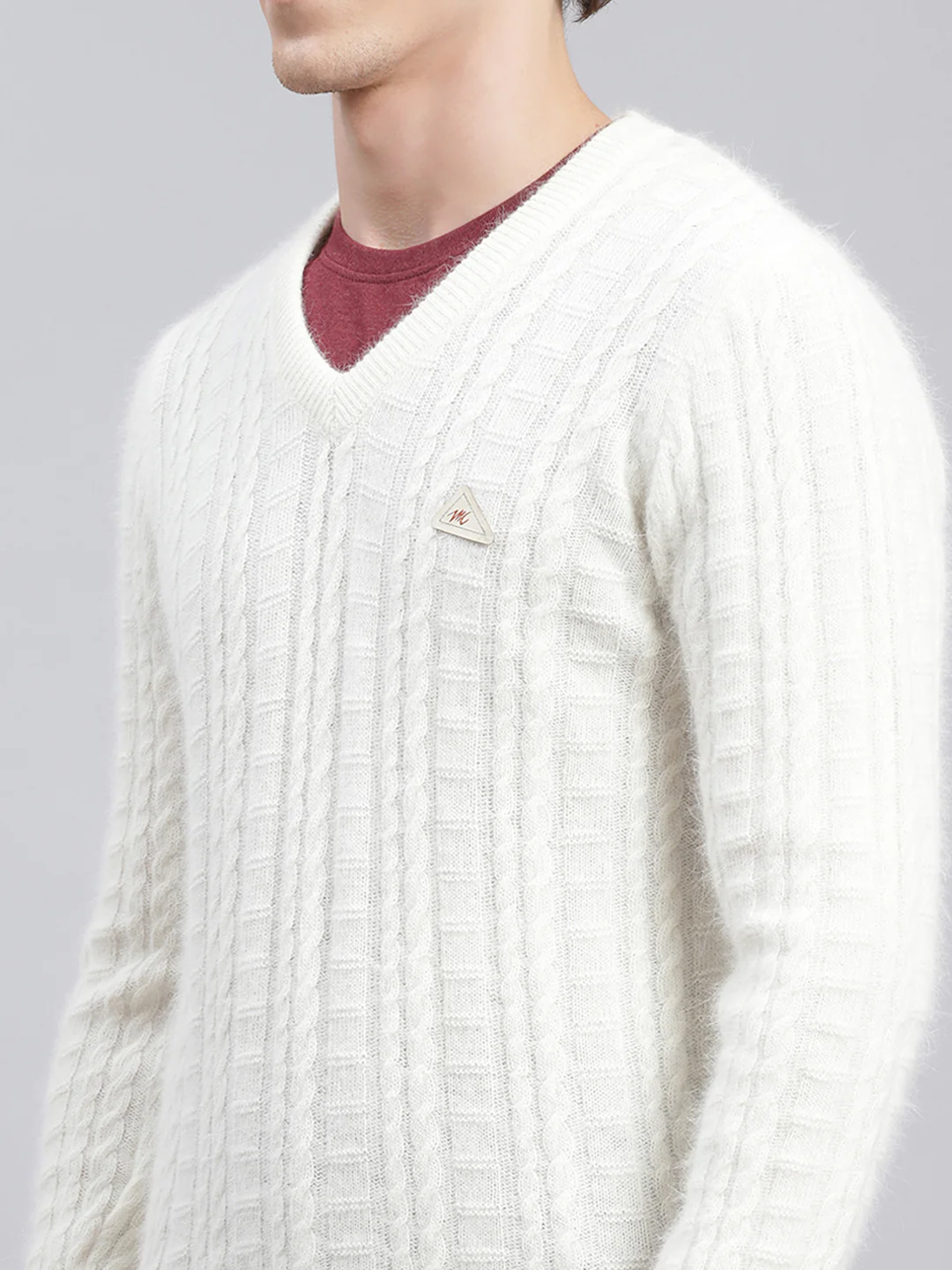 Men Off White Self Design Angoora Pullover - Image 6