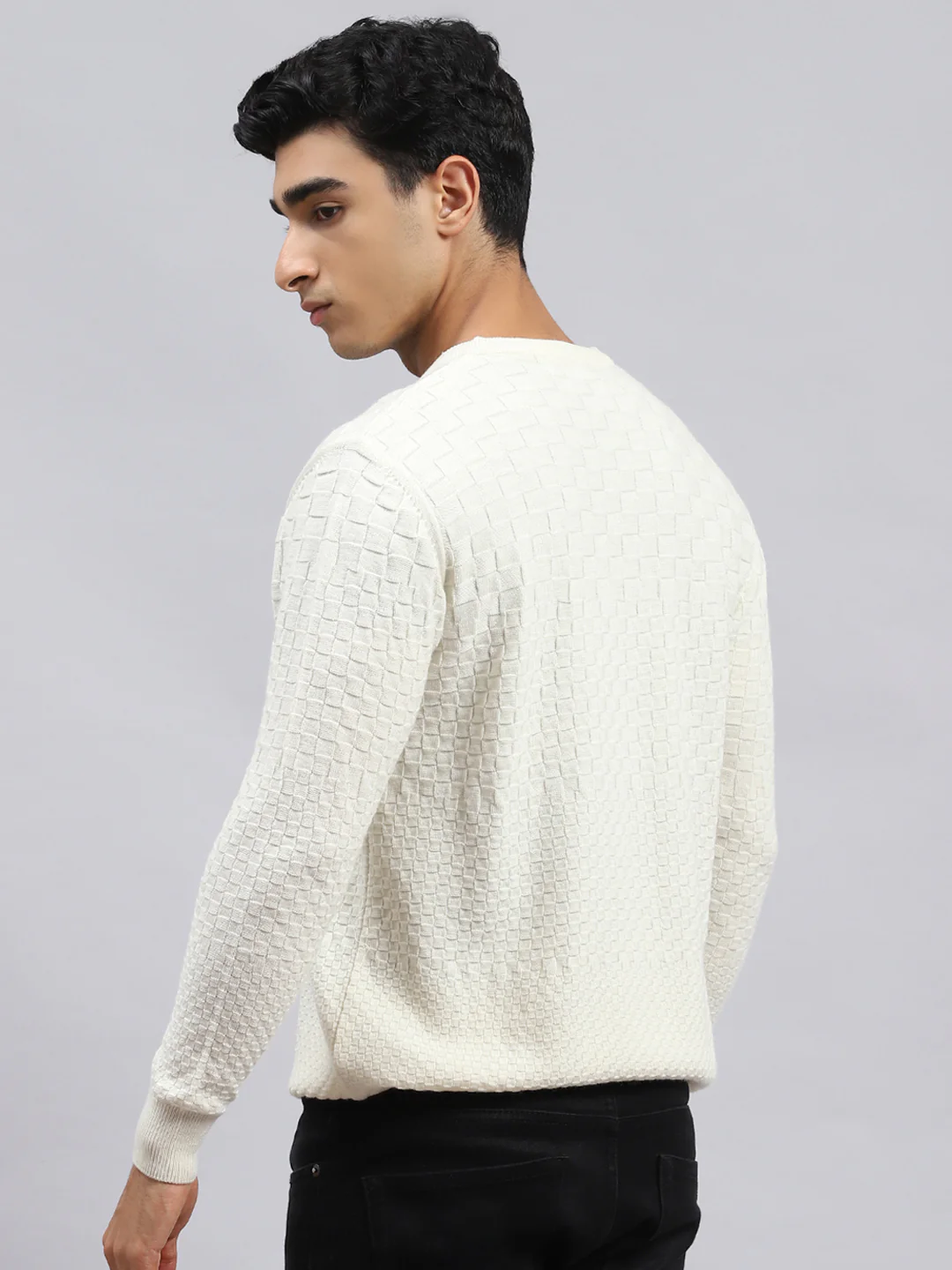 Men Off White Self Pullover - Image 5