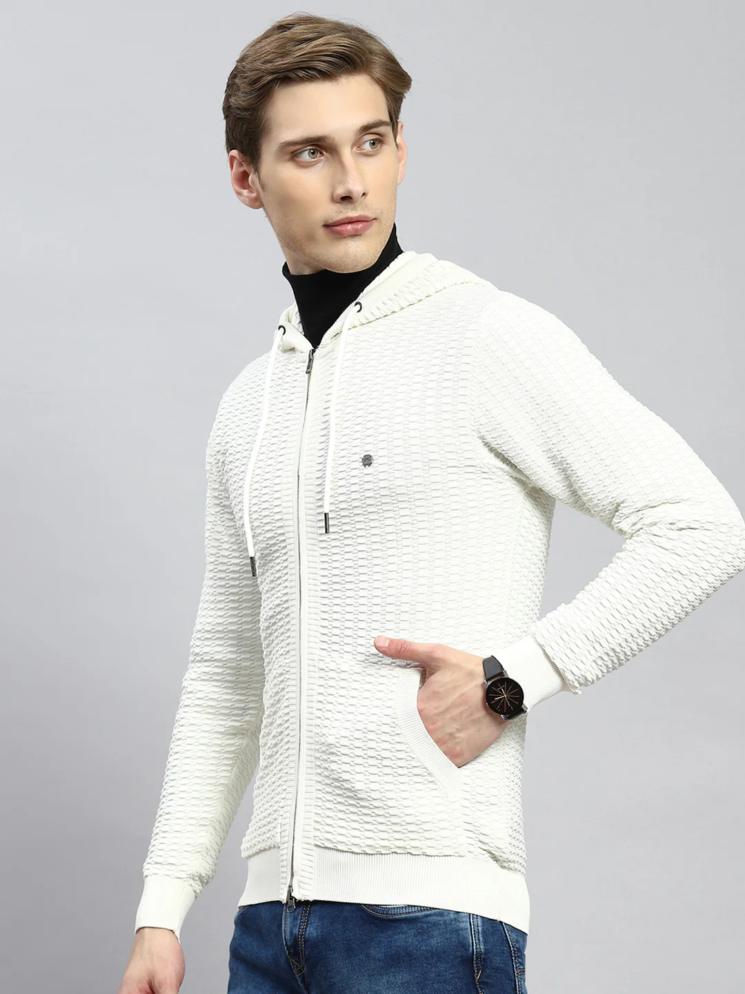 Men Off White Self Pullover - Image 4